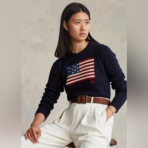 RALPH LAUREN AMERICAN FLAG POLO SWEATER IN L